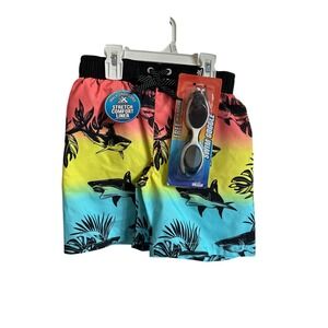 Boys Swim Trunks with Swim Goggles Kids‎ ZeroXposur Shark UPF 50+ Size 5/6 NWT